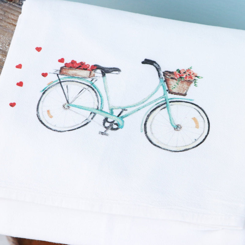 Bike with Hearts Tea Towel