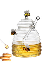 Glass Honey Pot With Bee and Dipper