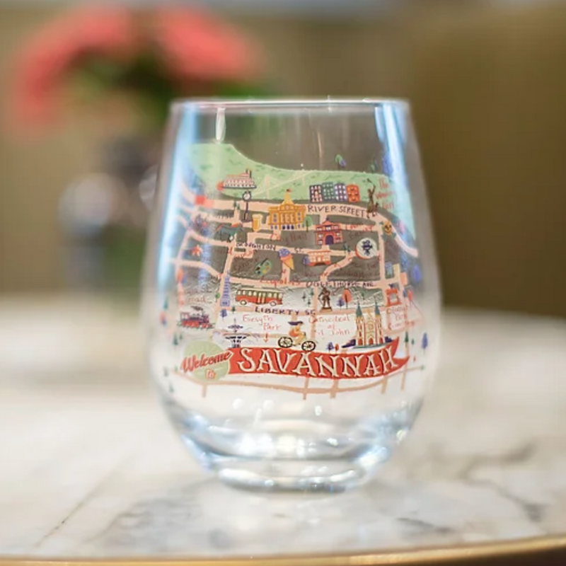 Savannah Map Stemless Wine Glass
