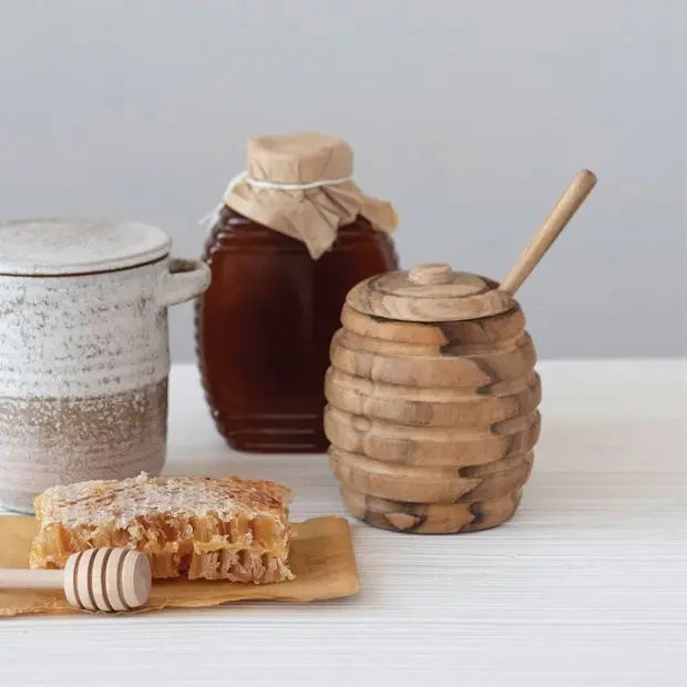 Teak Wood Honey Pot