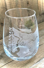 Engraved Savannah Map Wine Glass